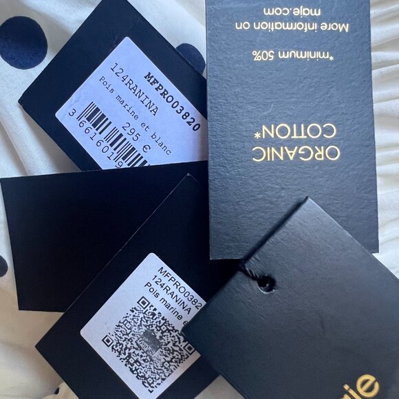 Maje Paris White Navy Polka Dot Belted Dress NWT Sz 4 - Picture 9 of 9